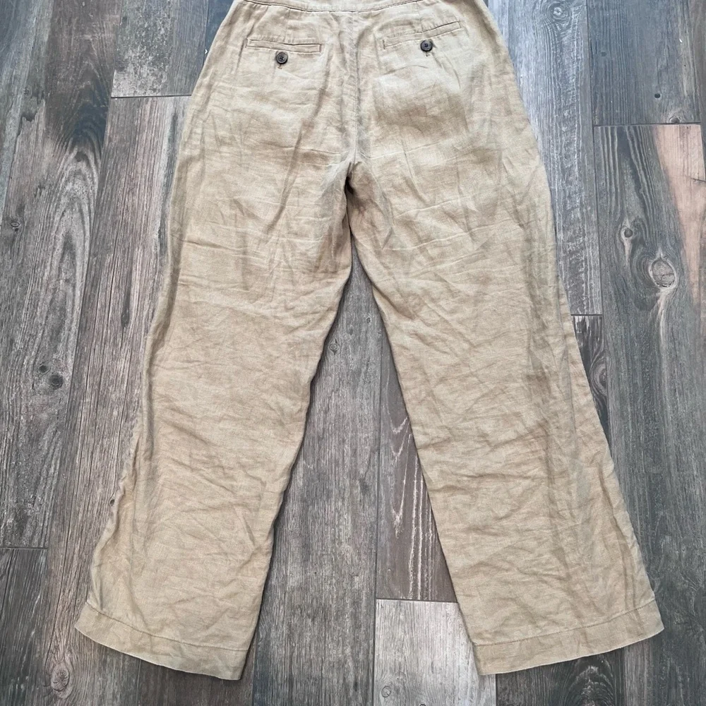 Banana Republic Linen Wide Leg High Rise Trousers Tan Khaki Women‘s Pants Size 4